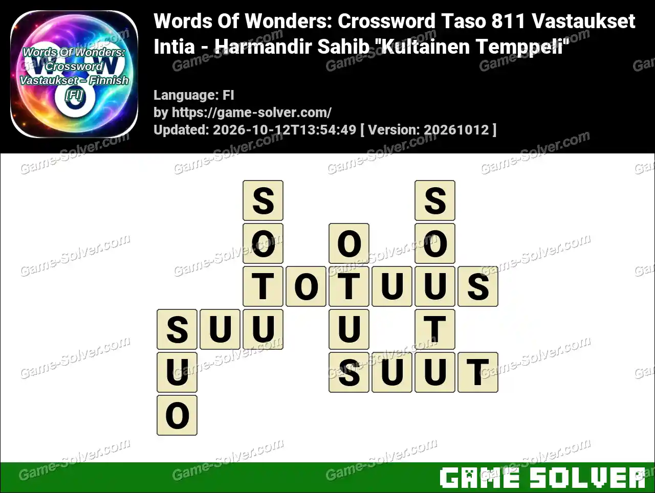 Words Of Wonders: Crossword Taso 811 Vastaukset – Intia – Harmandir Sahib ”Kultainen Temppeli”